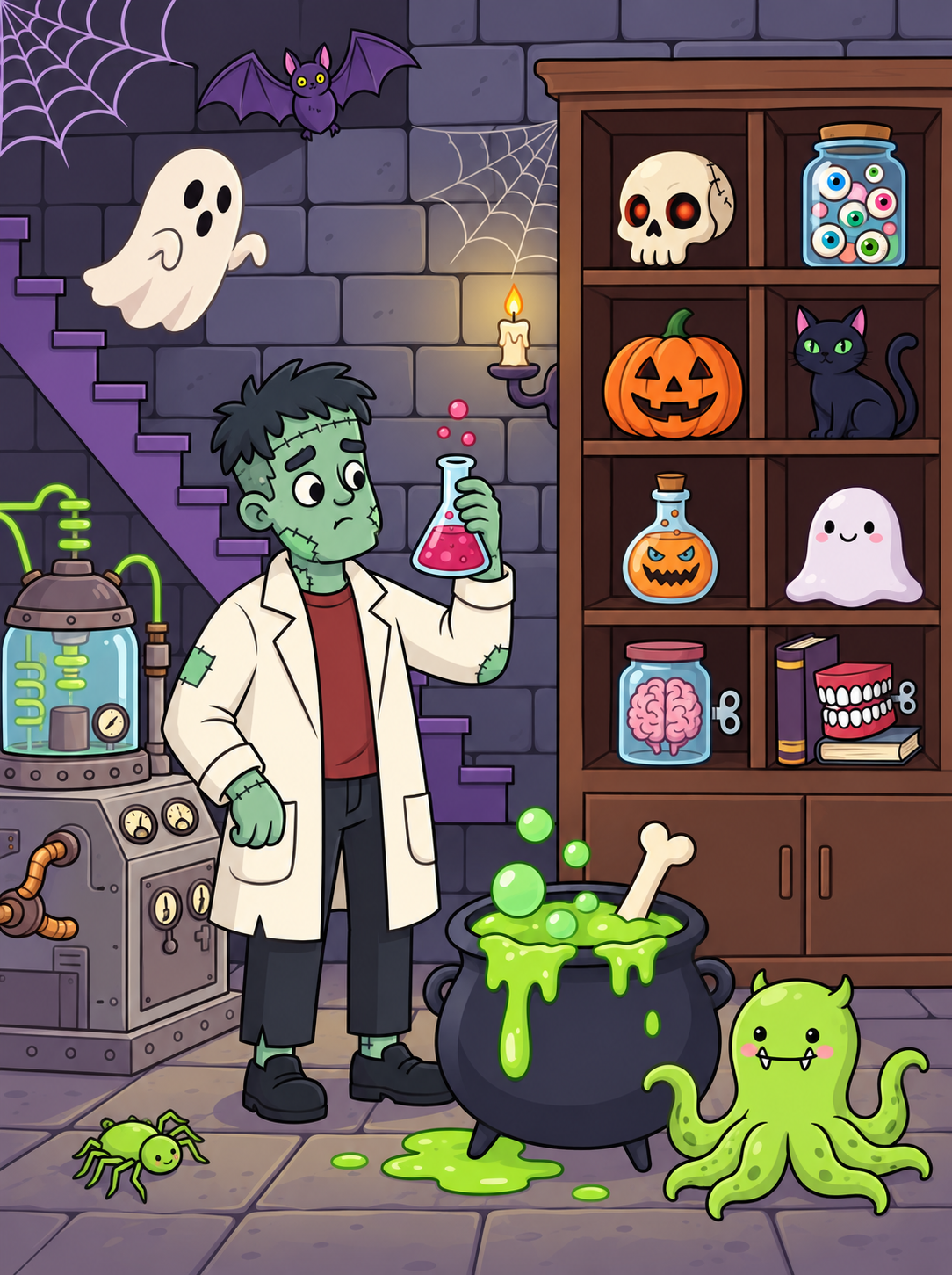 Frankie’s Spooky Lab (FD+AB) 50x65cm 🔘🔲 | Diamond Painting Kit