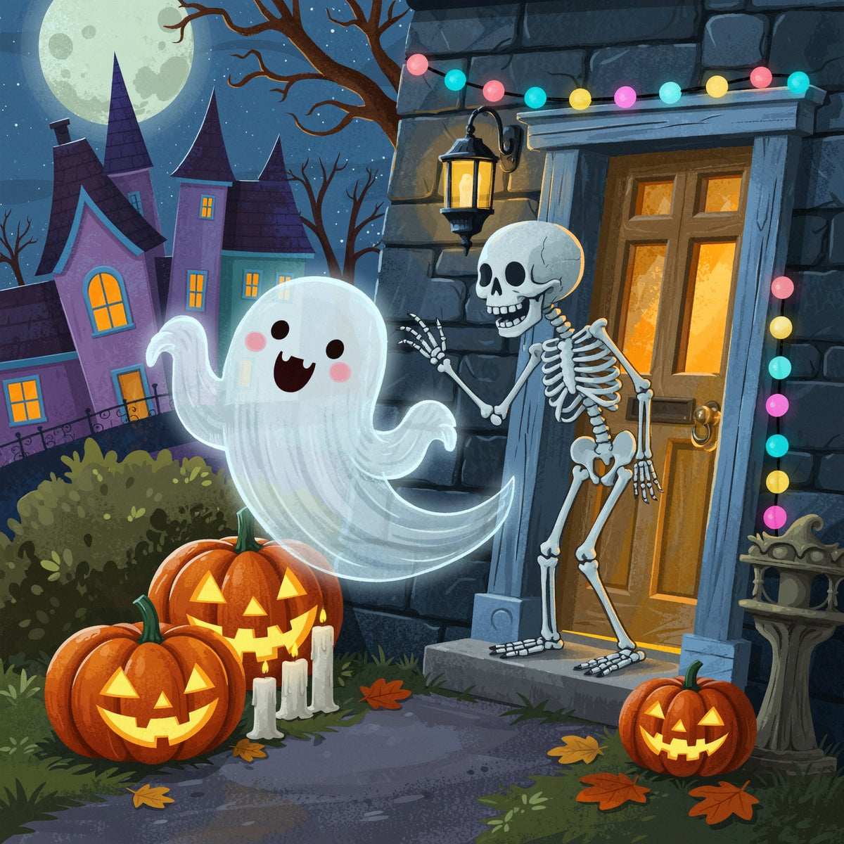 Trick-or-Treat Neighbors (FD+Metallic) 50x50cm 🔘🔲 | Diamond Painting Kit