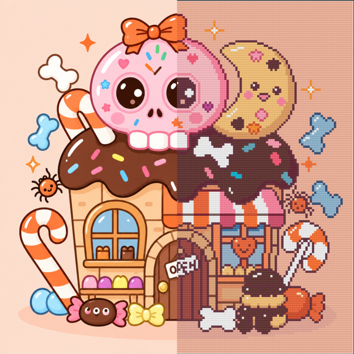 Sugar Skull Sweet Shop (FD+AB) 40x40cm 🔘🔲 | Diamond Painting Kit
