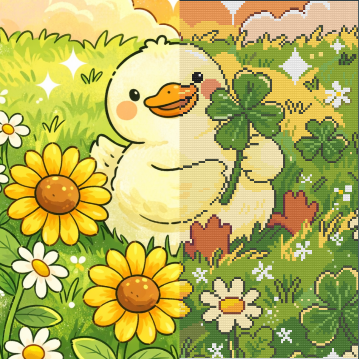 Lucky Little Duck (FD + AB) 40×40cm 🔘🔲