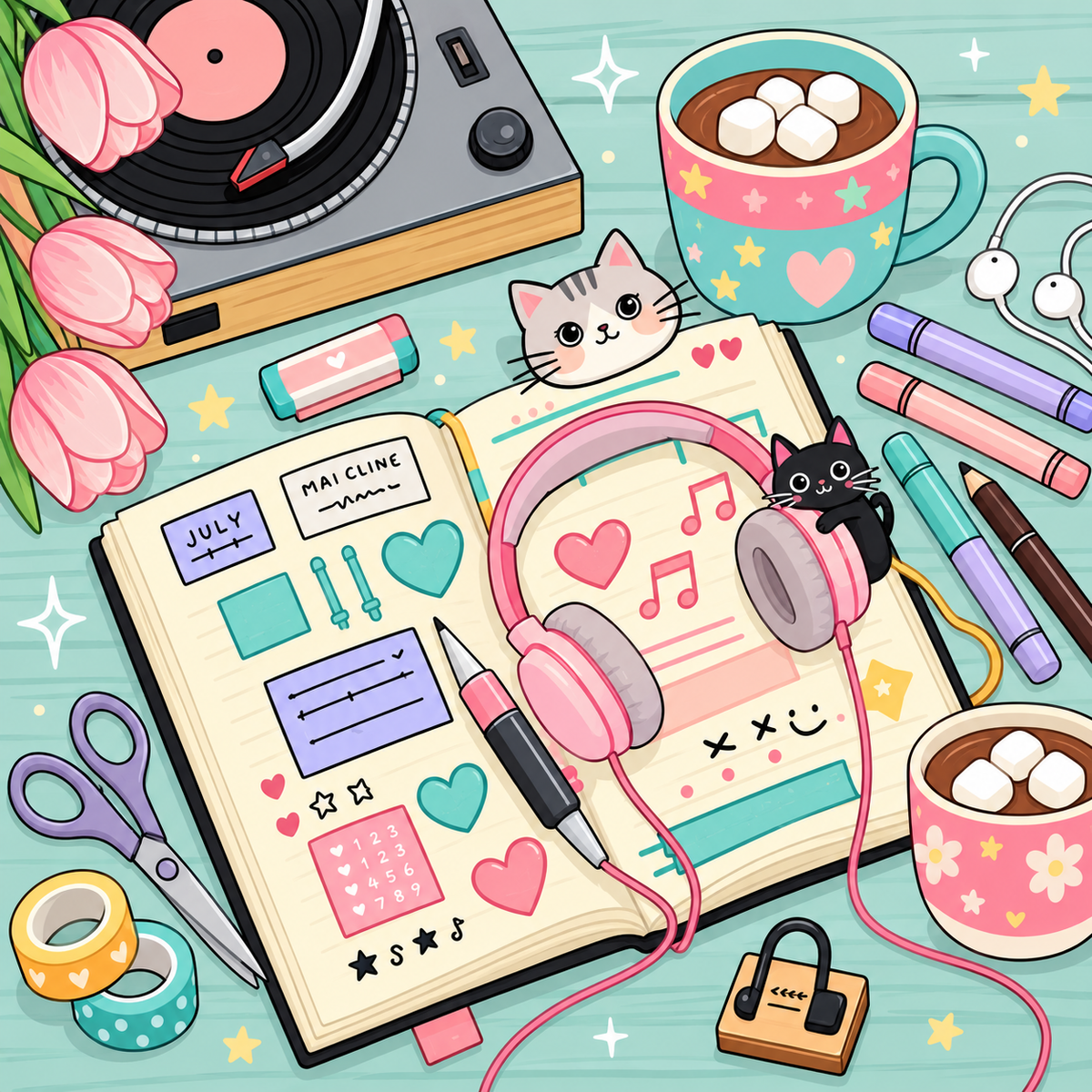 Pastel Playlist  (FD+AB) 50x50cm 🔘🔲  | Diamond Painting Kit