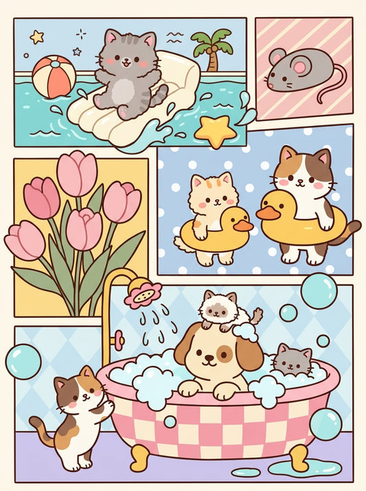 Paws & Playtime (FD+AB) 50X70cm 🔘🔲 | Diamond Painting Kit