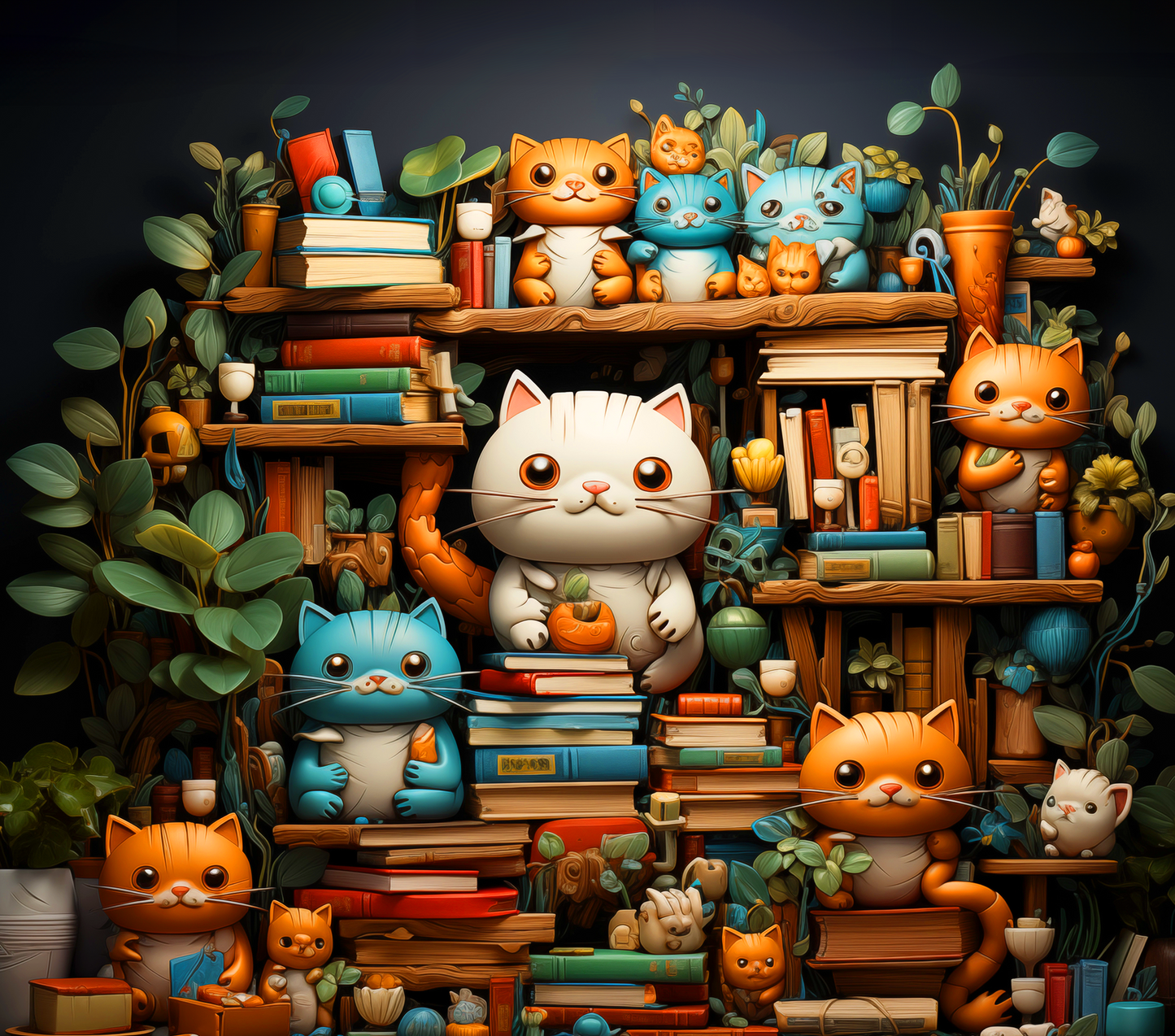 Cozy Book Nook Cats (FD+AB) 50×50cm 🔘🔲