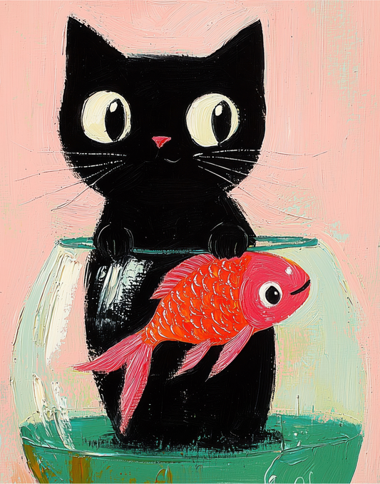 Curious Cat & Goldfish (FD) 40x50cm 🔘🔲