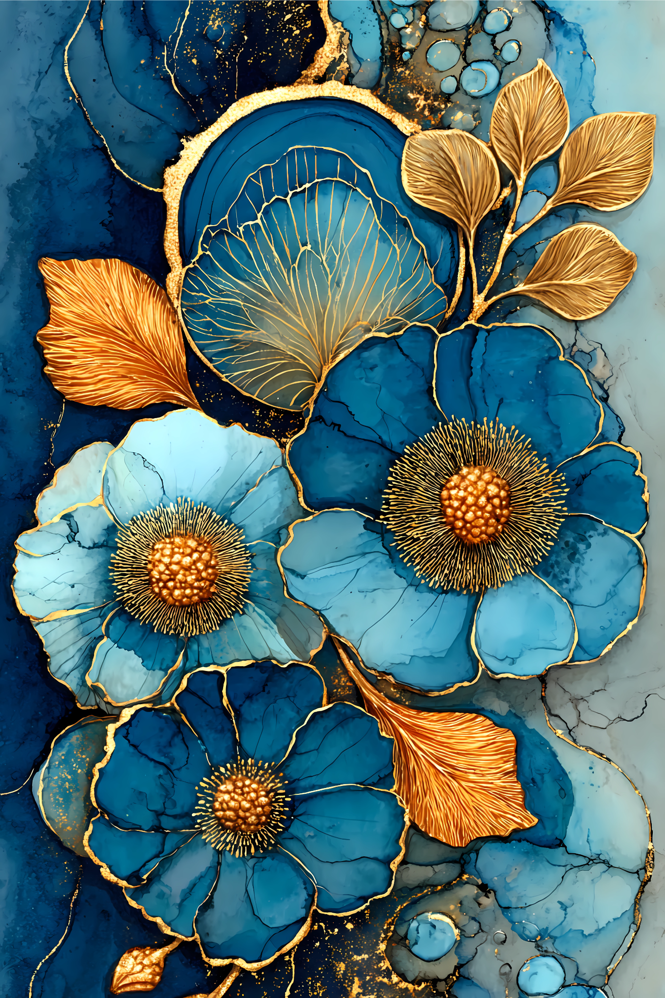 Golden Sapphire Bloom (FD+Metalic) 50x65cm 🔘🔲