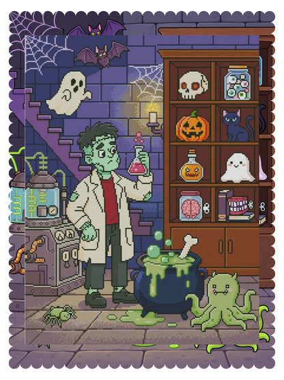 Frankie’s Spooky Lab (FD+AB) 50x65cm 🔘🔲 | Diamond Painting Kit