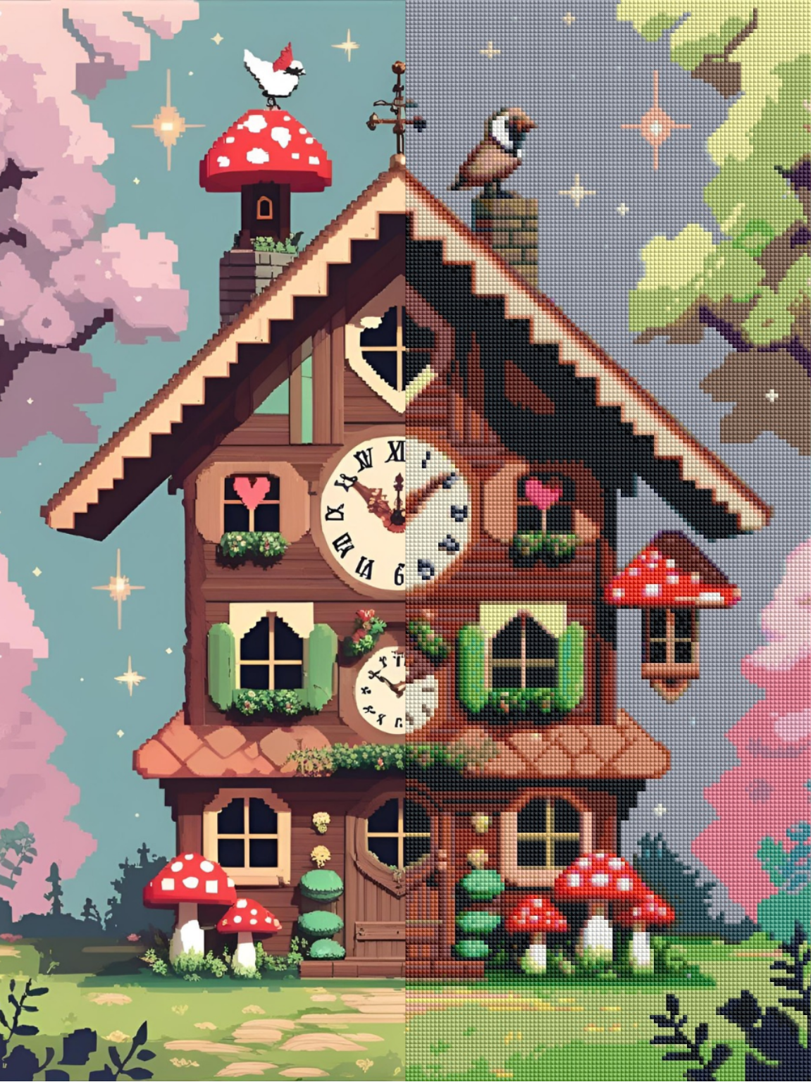 Whimsy Clock House (100% FD) 50x65cm 🔘🔲 | Diamond Painting Kit