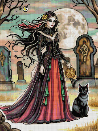 Moonlit Witch & Midnight Cat | Diamond Painting