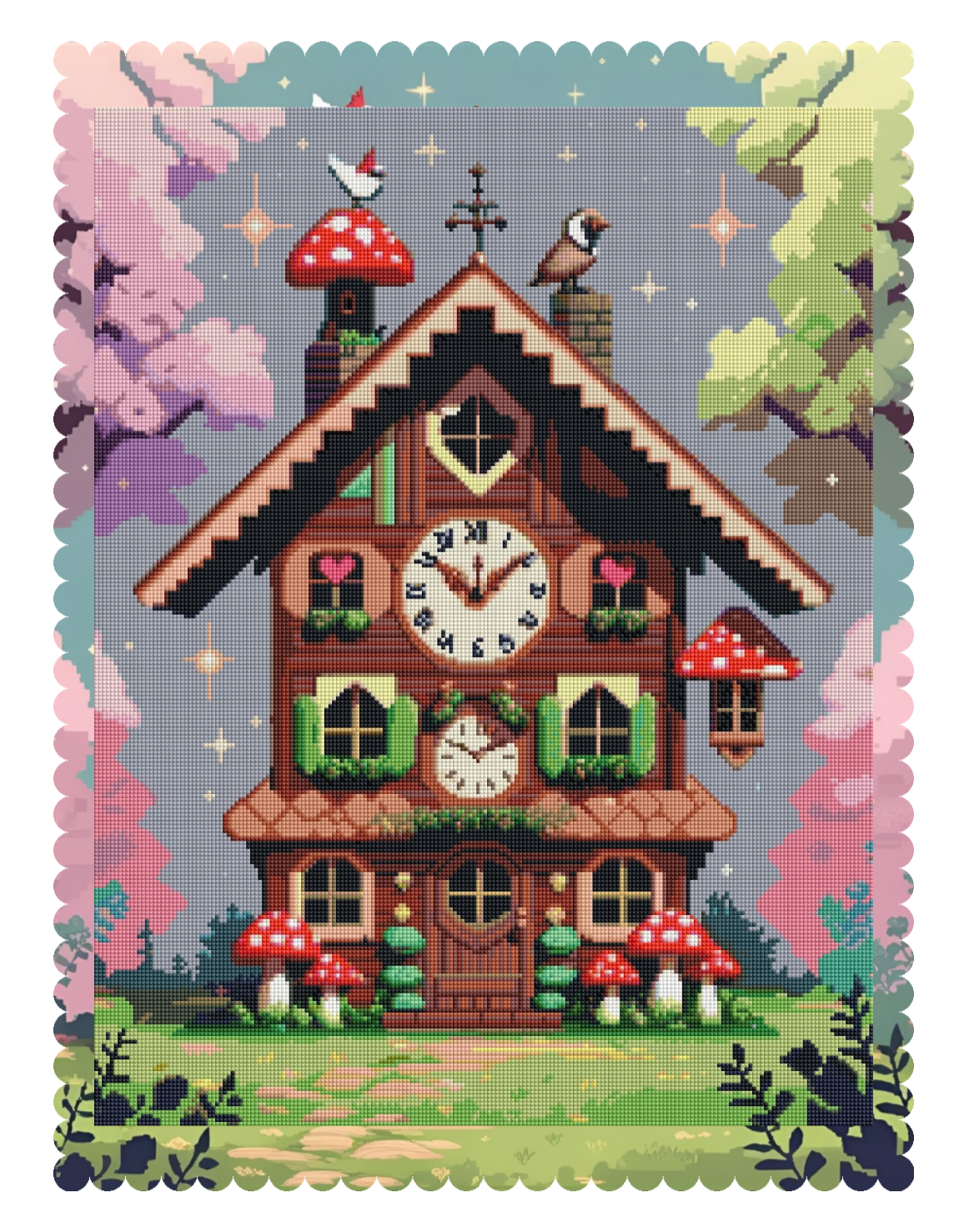 Whimsy Clock House (100% FD) 50x65cm 🔘🔲 | Diamond Painting Kit