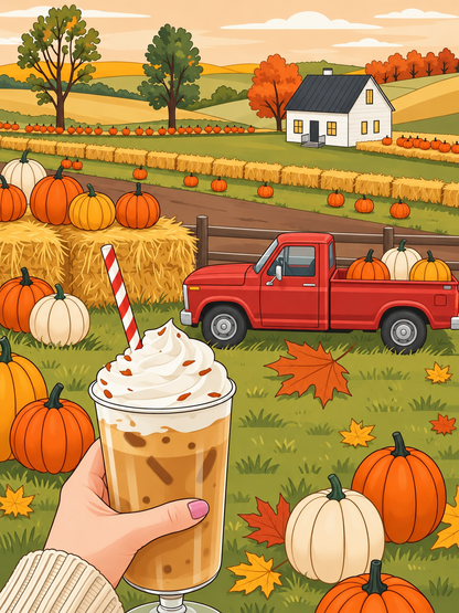 Pumpkin Patch Pit Stop (FD+AB) 60x80cm 🔘🔲  | Diamond Painting Kit
