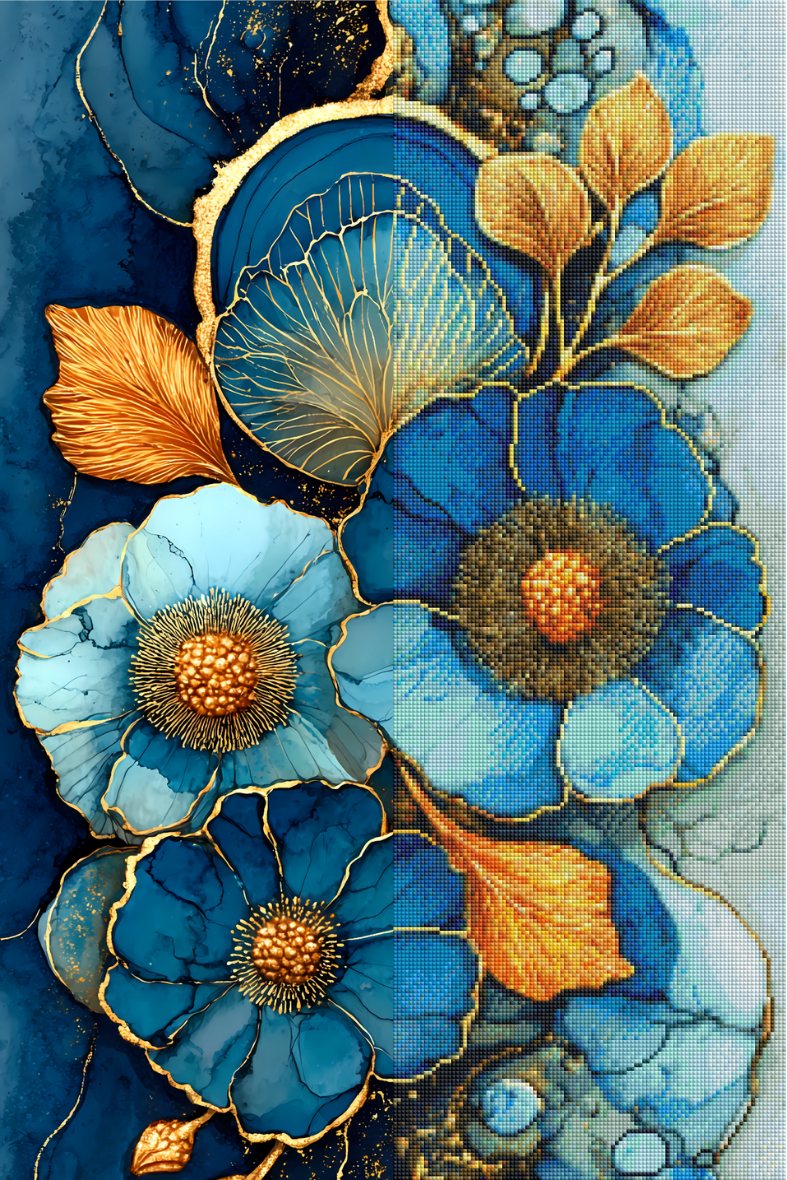 Golden Sapphire Bloom (FD+Metalic) 50x75cm 🔘🔲