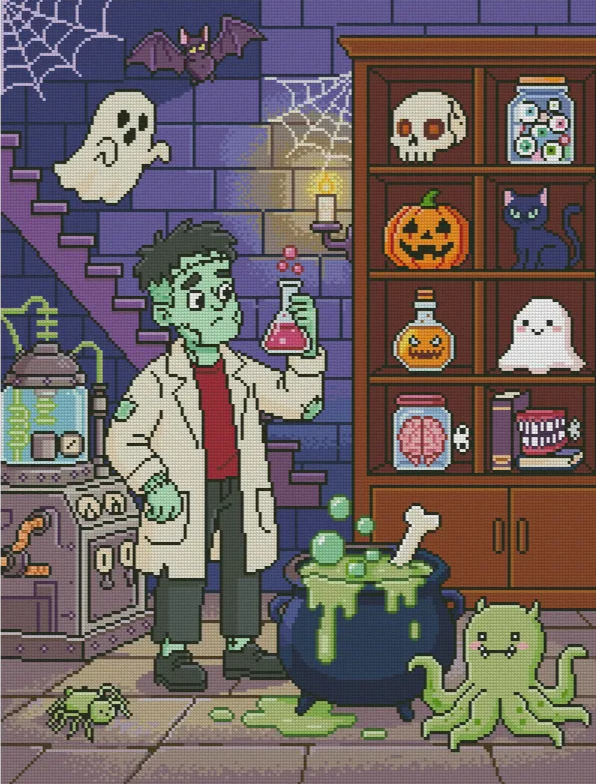 Frankie’s Spooky Lab (FD+AB) 50x65cm 🔘🔲 | Diamond Painting Kit