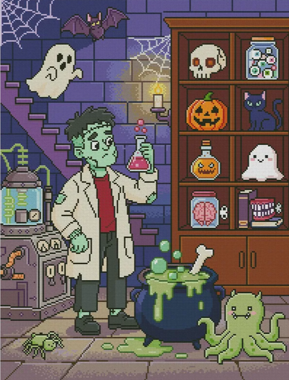 Frankie’s Spooky Lab (FD+AB) 50x65cm 🔘🔲 | Diamond Painting Kit