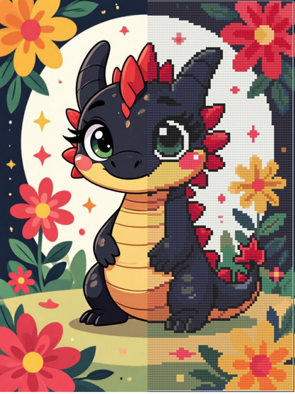MINI – Little Dragon Blooms (FD + AB) 30x40cm 🔘🔲 | Diamond Painting Kit