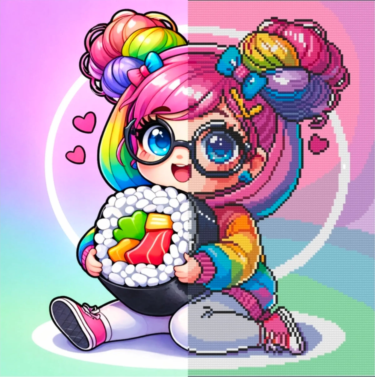 Rainbow Sushi Cutie (FD+AB) 40x40cm 🔘🔲