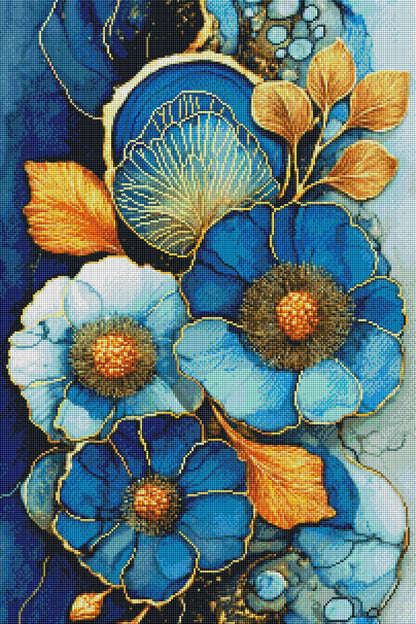Golden Sapphire Bloom (FD+Metalic) 50x75cm 🔘🔲