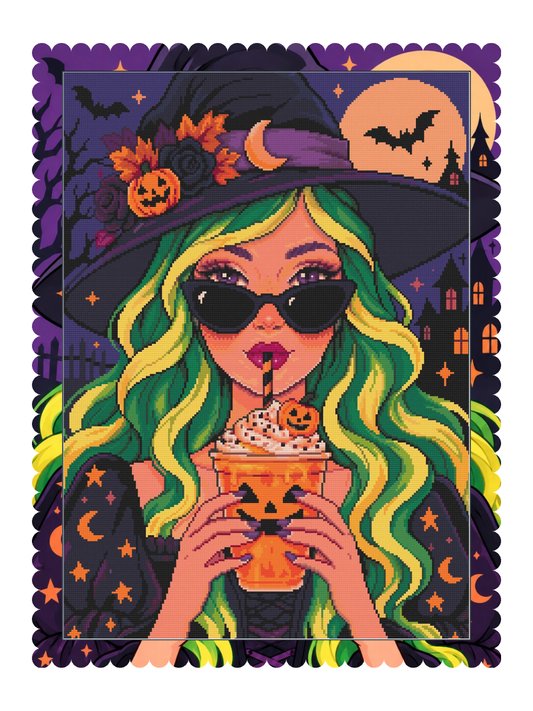 Pumpkin Spice Spell (FD+Glow in the Dark) 50X70cm 🔘🔲 | Diamond Painting Kit