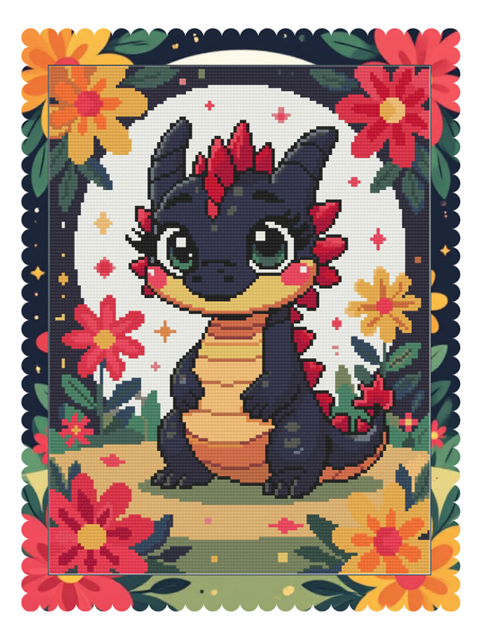 MINI – Little Dragon Blooms (FD + AB) 30x40cm 🔘🔲 | Diamond Painting Kit