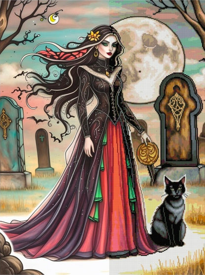 Moonlit Witch & Midnight Cat | Diamond Painting