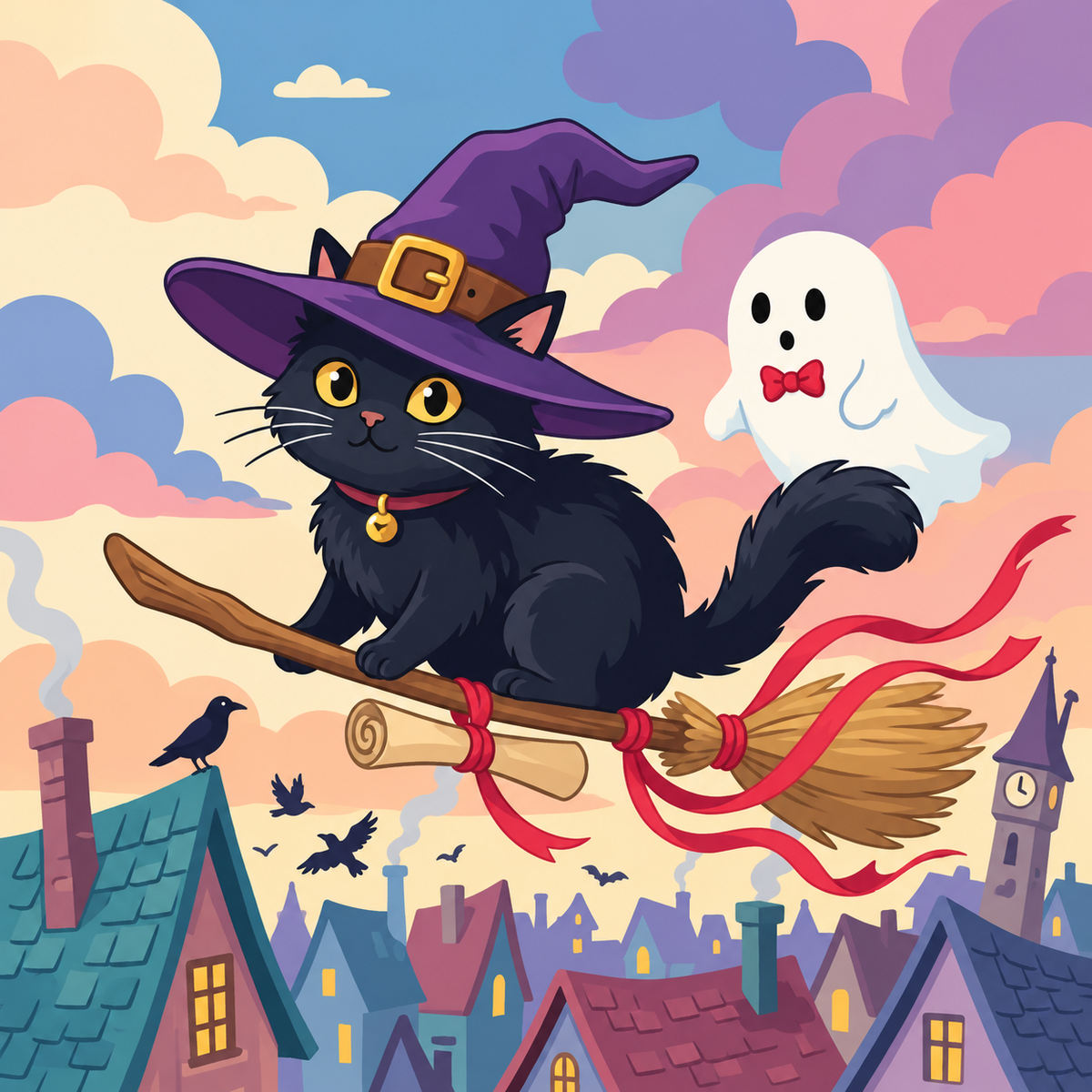 Whiskers & Witchy Skies (FD+AB) 50x50cm 🔘🔲