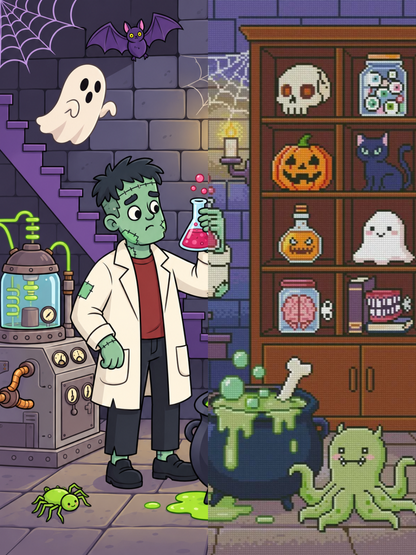 Frankie’s Spooky Lab (FD+AB) 50x65cm 🔘🔲 | Diamond Painting Kit