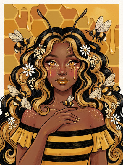 Melina, Queen of Honey (FD+AB) 50X70cm 🔘🔲 | Diamond Painting Kit