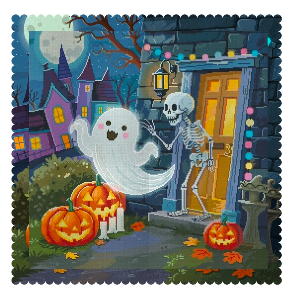 Trick-or-Treat Neighbors (FD+Metallic) 50x50cm 🔘🔲 | Diamond Painting Kit