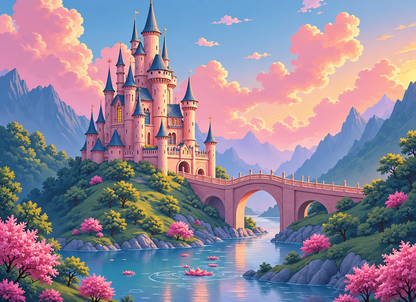 Castle of Rosewater Skies (FD+AB) 80x60cm 🔘🔲 | Diamond Painting Kit