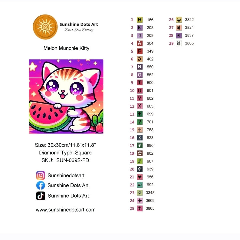 Melon Munchie Kitty (100% FD) 30x30cm 🔘🔲