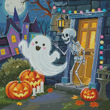 Trick-or-Treat Neighbors (FD+Metallic) 50x50cm 🔘🔲 | Diamond Painting Kit