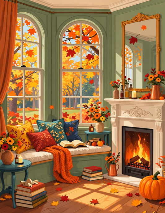 Cozy Autumn Room (FD+AB) 60x80cm 🔘🔲  | Diamond Painting Kit