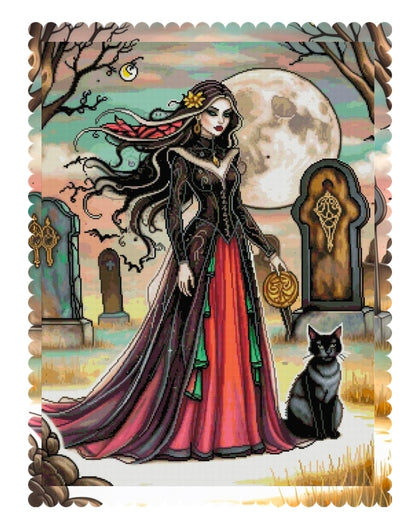 Moonlit Witch & Midnight Cat | Diamond Painting