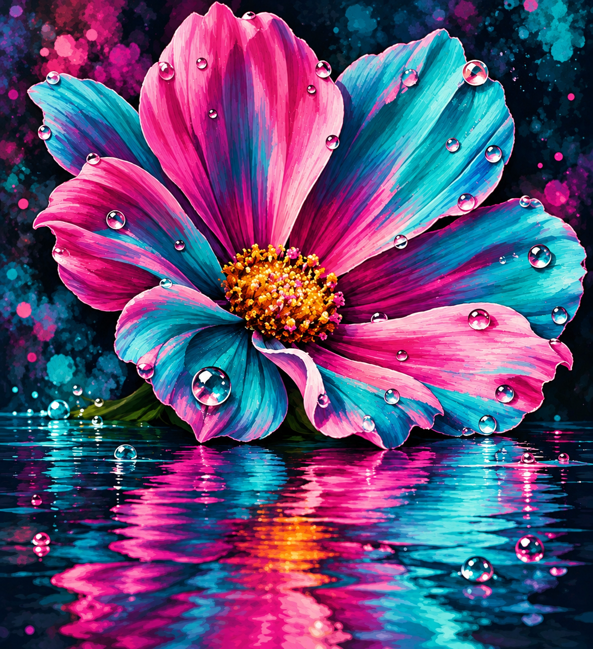 Neon Petal Reflections (FD+AB) 50x50cm 🔘🔲  | Diamond Painting Kit