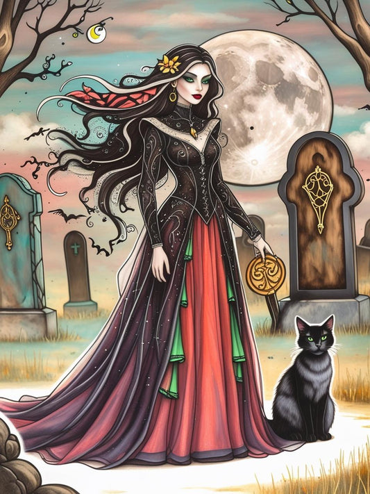 Moonlit Witch & Midnight Cat (FD+Metallic Drills)