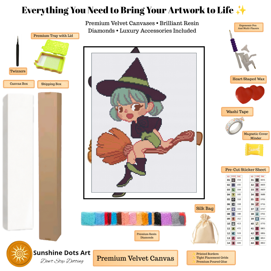 Little Broomstick Witch (FD+AB) 30x40cm 🔘🔲
